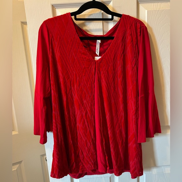 NY Collection Tops - NY Collection Woman 2X Red Velvet Burnout Layered Tank Look w/V-Neck Top Blouse